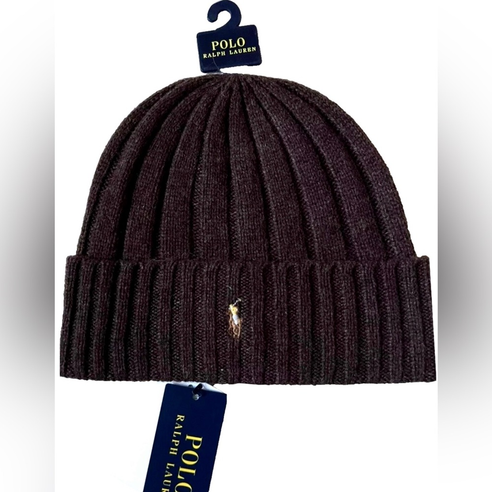 Ralph Lauren  Signature Dark Brown Ribbed Beanie
